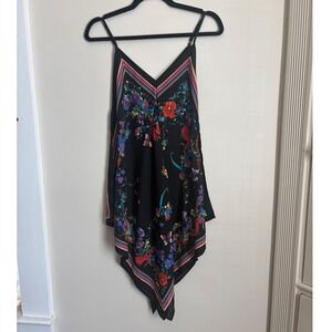 Lily White Black Tropical Floral Butterflies Handkerchief Women's Dress Coverup